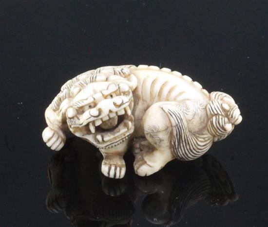 A Japanese ivory netsuke of a shi-shi, signed Ichimin, early Meiji period, 4.6cm